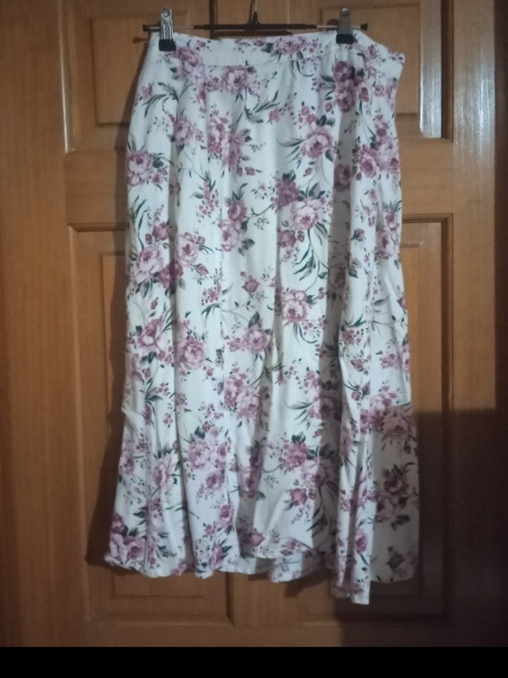 White Maxi Skirt with Pink Floral Print